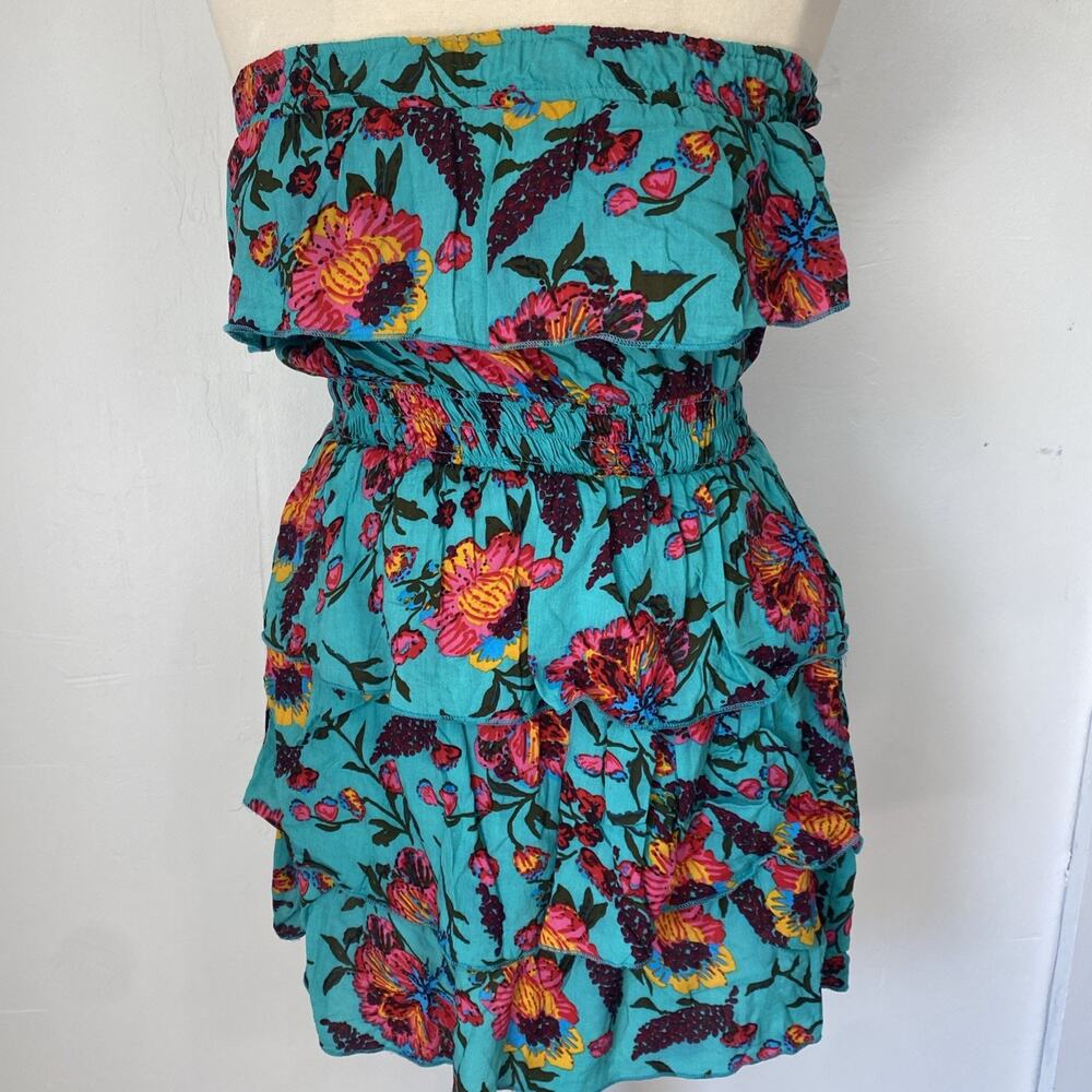 Poetry Mini Tube Dress S Strapless Floral Ruffle Colorful Hawaiian Coquette